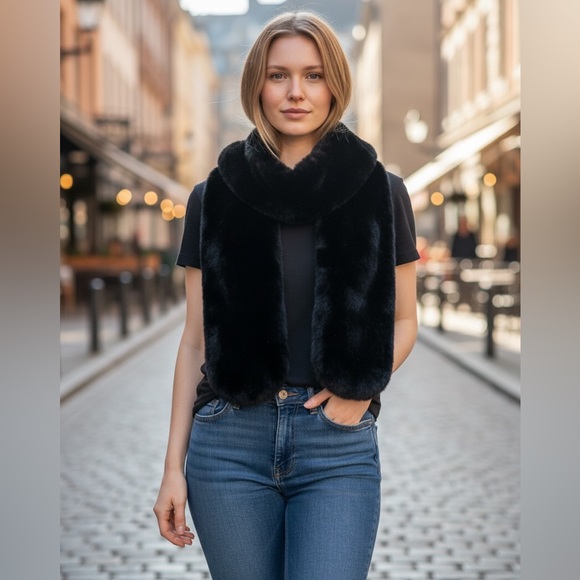 American Exchange Jackets & Blazers - Black  Fur Scarf NEW